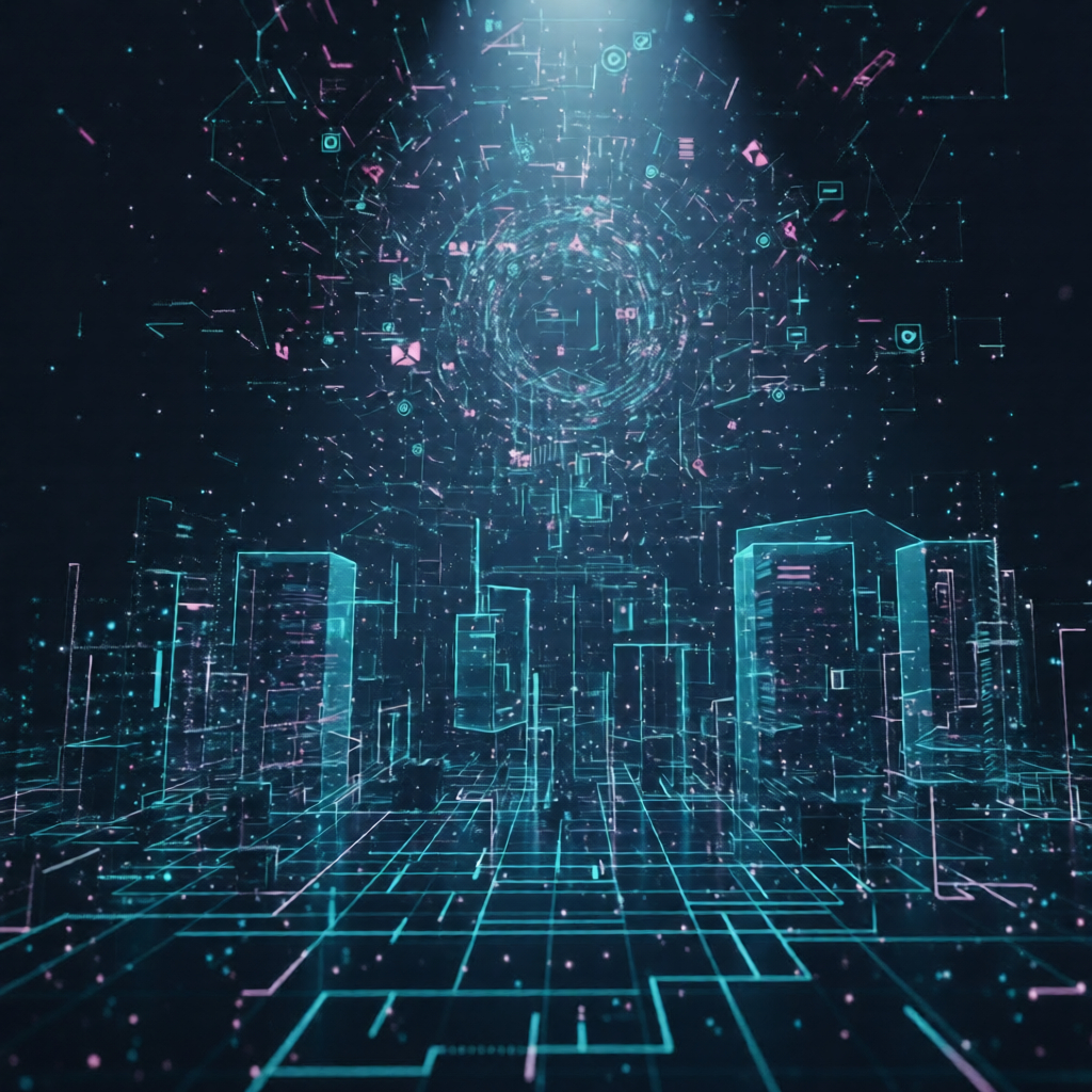 Futuristic digital command center with holographic data displays and strategic planning interfaces